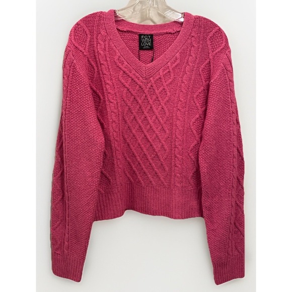 FCT With Love Pink Cable Knit Cropped Pullover Sweater NWT Women's Size XL‎ - Picture 1 of 9